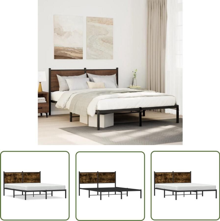 VidaXL Bed Frame Bruin Metalen Bed Frame Bedframe zonder matras metaal gerookt eikenkleurig 140x190 cm Bed Frame Staal Boxspring Frame King Size Bed Frame