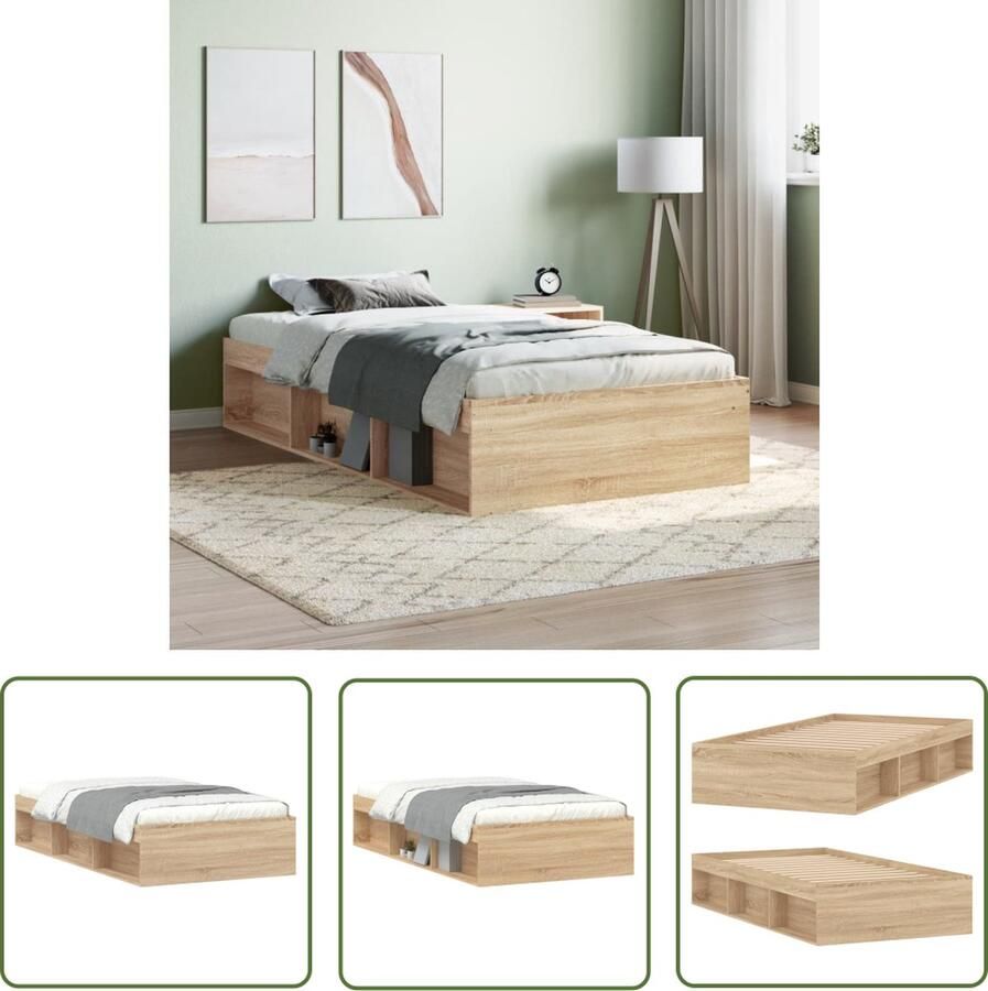 The Living Store Bedframe Massief Grenenhout Sonoma Eiken 193x93x35 cm Met Opbergruimte Houten Bed Frame Bed Frame Eiken Modern Bed Frame Eenpersoons Bed Stapelbare Bed Frames