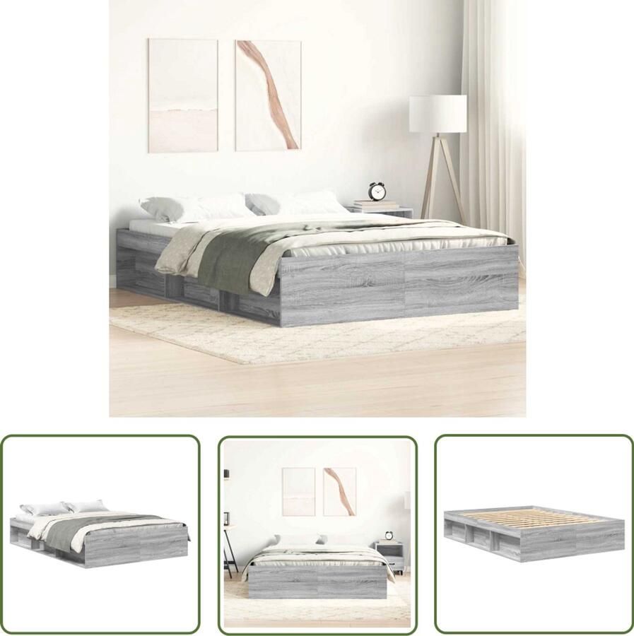 The Living Store Bed Frame Hout 193 x 143 x 35 cm Grijs Sonoma Eiken Met Opbergruimte Houten Bed Frame Bed Frame Grijs Slaapcomfort Modern Bed Frame Boxspring Bed Frame