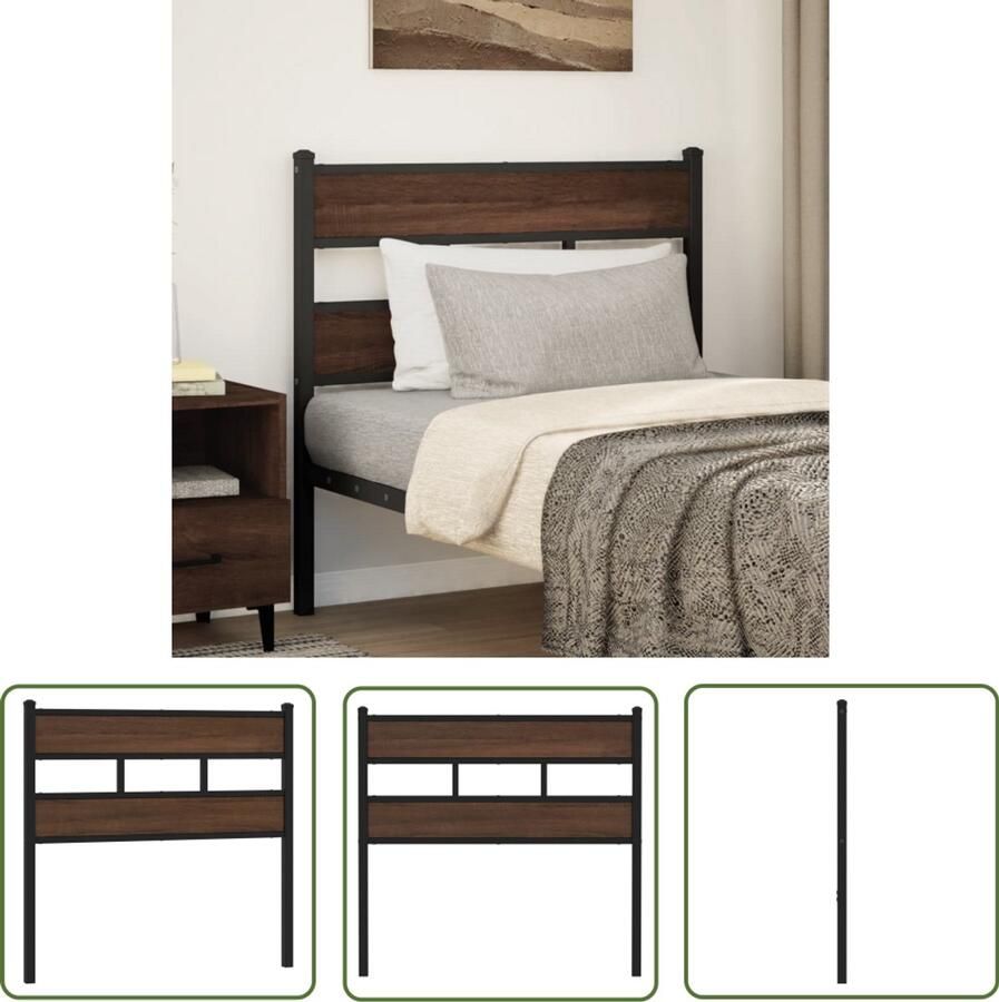 The Living Store Hoofdbord 107 cm bewerkt hout en staal bruin eikenkleurig Hoofd Bord Bed Frame Houten Hoofdbord Staal Hoofdbord Bruin Eiken