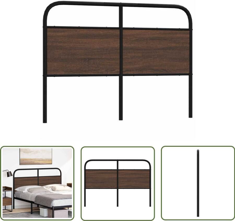 The Living Store Hoofdbord 135 cm bewerkt hout en staal bruin eikenkleurig Hoofd Bord Bed Frame Hoofdkussen Slaap Kamer Decoratie Houten Hoofdbord