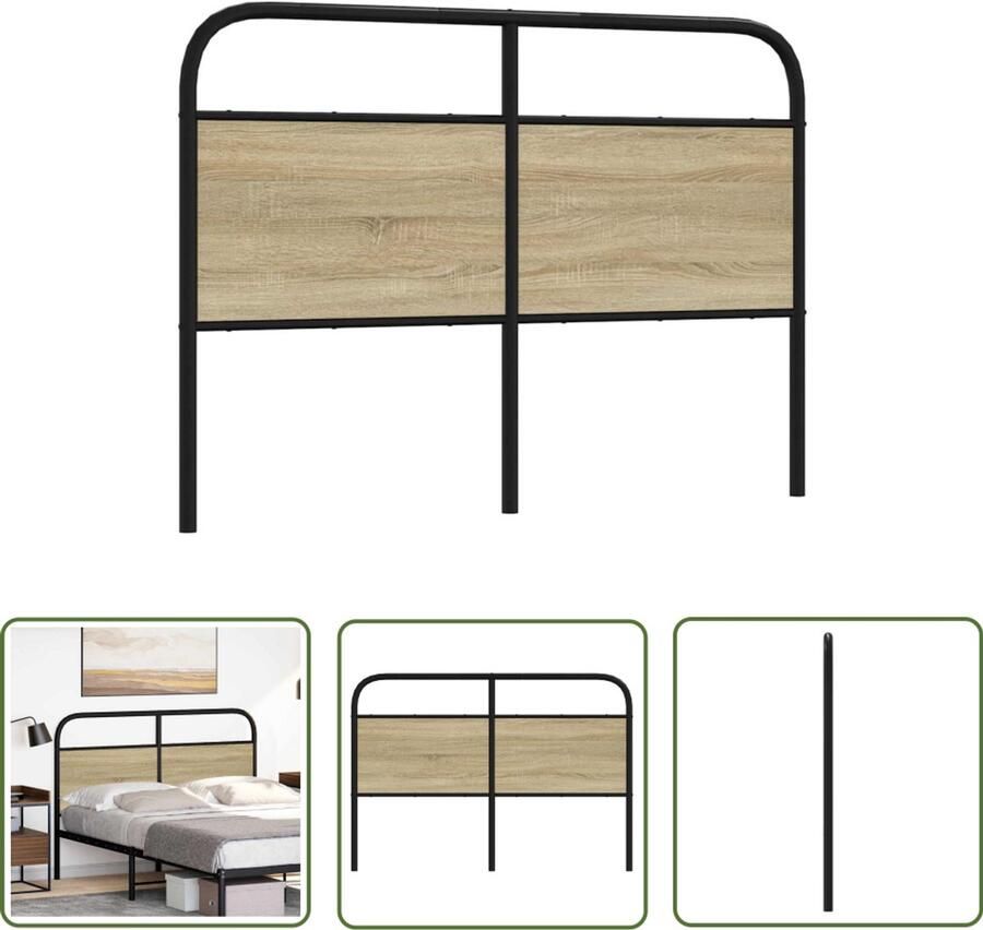 The Living Store Hoofdbord 135 cm staal en bewerkt hout sonoma eikenkleurig Hoofd Bord Bed Frame Hoofdkussen Slaapcomfort Houten Hoofdbord