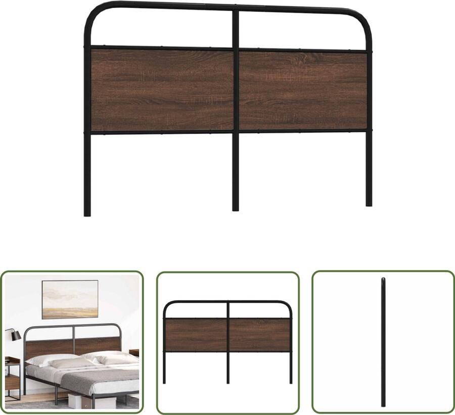 The Living Store Hoofdbord 160 cm bewerkt hout en staal bruin eikenkleurig Hoofd Bord Bed Frame Hoofdkussen Slaapkamer Decoratie Houten Hoofdbord