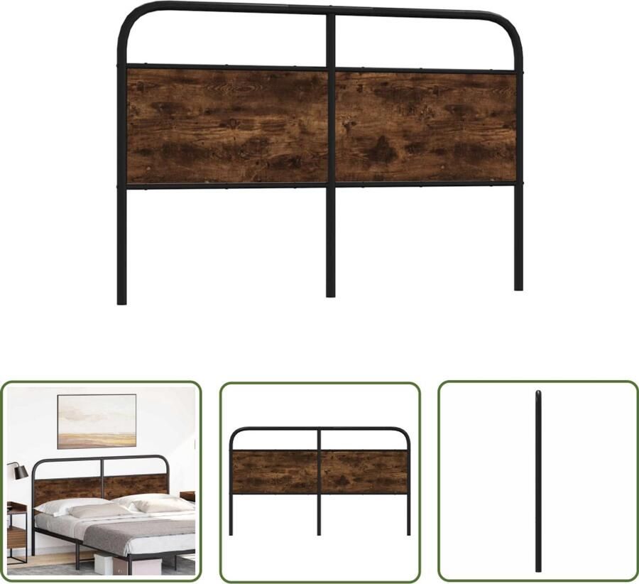 The Living Store Hoofdbord 160 cm staal en bewerkt hout gerookt eikenkleurig Hoofd Bord Bed Frame Hoofdkussen Slaapcomfort Roestvrijstaal