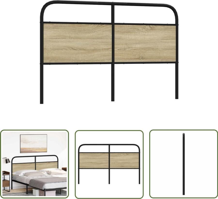 The Living Store Hoofdbord 160 cm staal en bewerkt hout sonoma eikenkleurig Hoofd Bord Bed Frame Hoofdkussen Slaap Kamer Decoratie Houten Hoofdbord