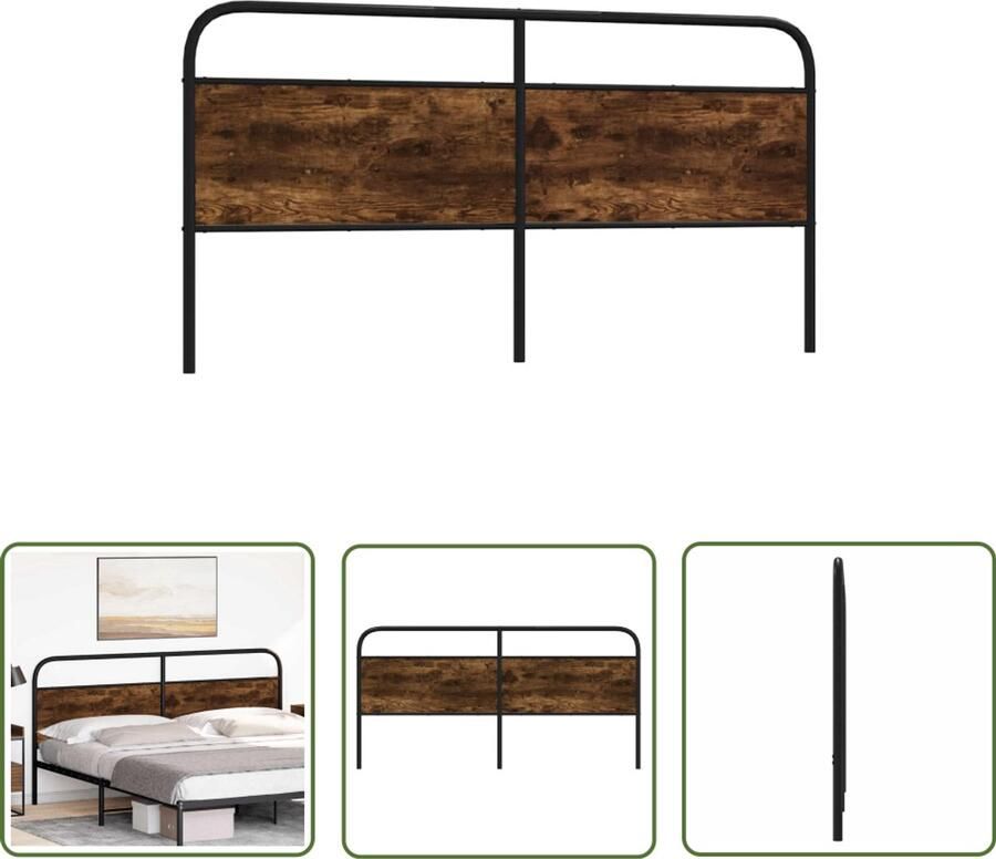 The Living Store Hoofdbord 190 cm staal en bewerkt hout gerookt eikenkleurig Hoofd Bord Bed Frame Hoofdkussen Slaapcomfort Roestvrijstaal