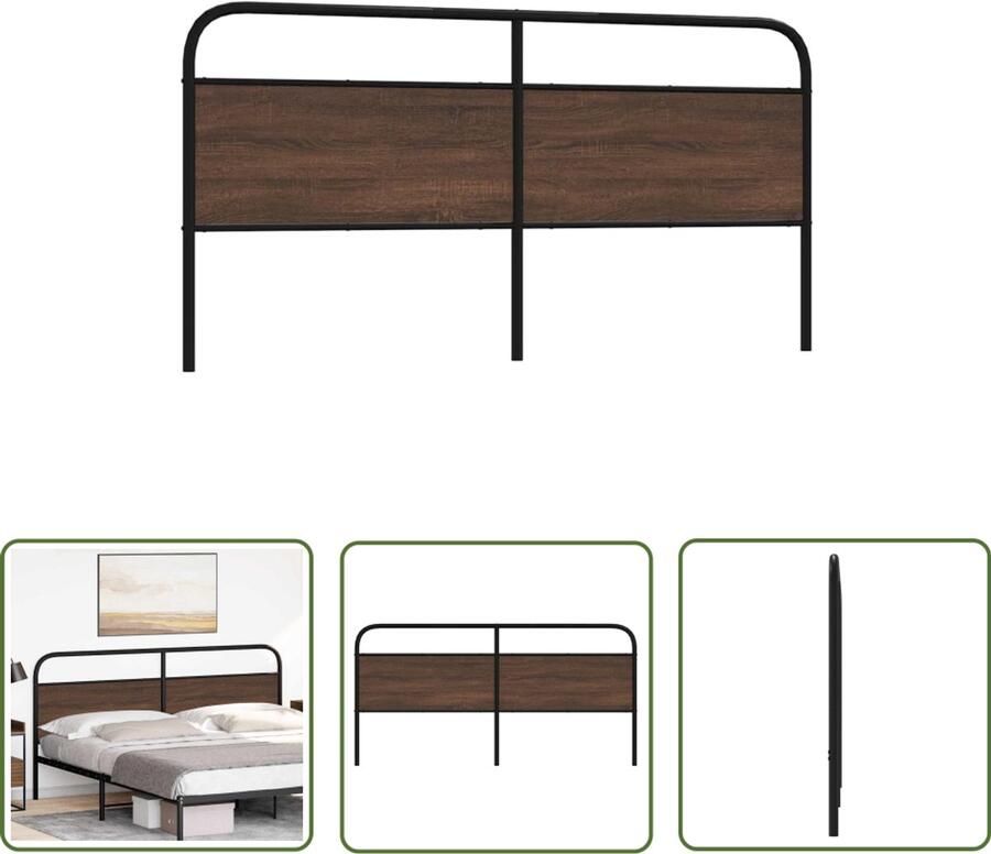 The Living Store Hoofdbord 200 cm bewerkt hout en staal bruin eikenkleurig Hoofd Bord Bed Frame Hoofdkussen Slaap Kamer Decoratie Houten Hoofdbord