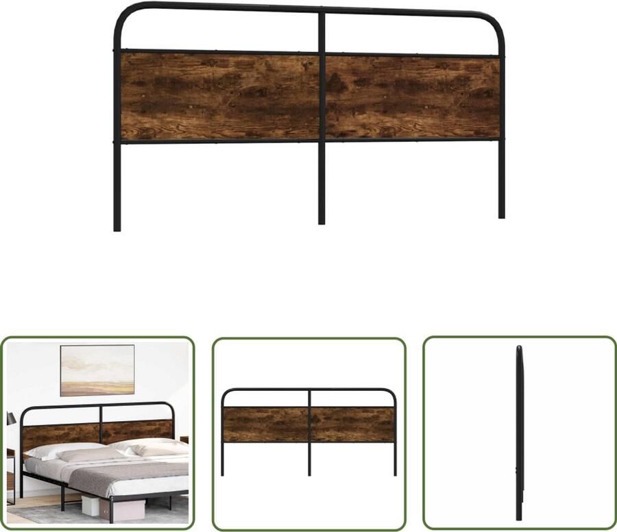 VidaXL Hoofdbord 200 cm Staal en Hout Gerookt Eiken Hoofd Bord Bed Frame Hoofdkussen Slaap Kamer Design Meubels