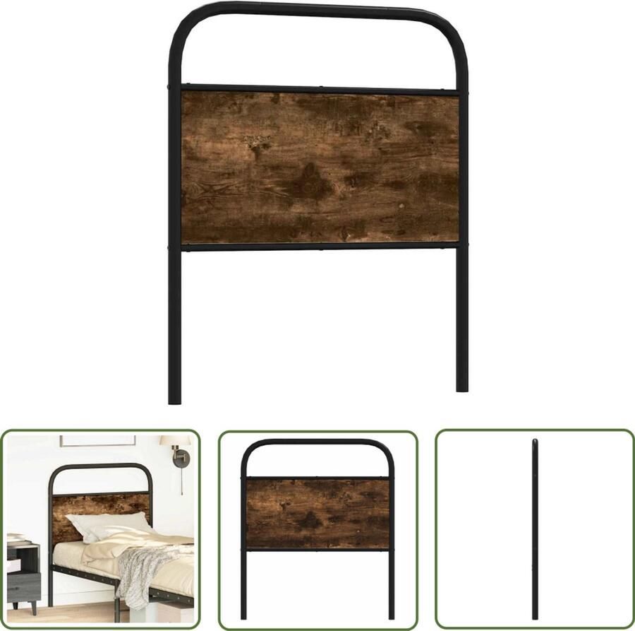 The Living Store Hoofdbord 75 cm staal en bewerkt hout gerookt eikenkleurig Hoofd Bord Bed Frame Hoofdkussen Slaap Kamer Decoratie Houten Hoofdbord
