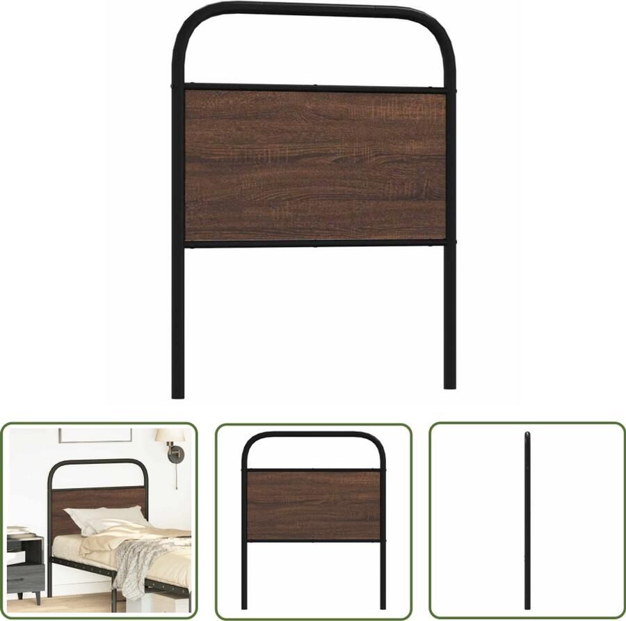 The Living Store Hoofdbord 80 cm bewerkt hout en staal bruin eikenkleurig Hoofd Bord Bed Frame Houten Hoofdbord Staal Hoofdbord Hoofdkussen