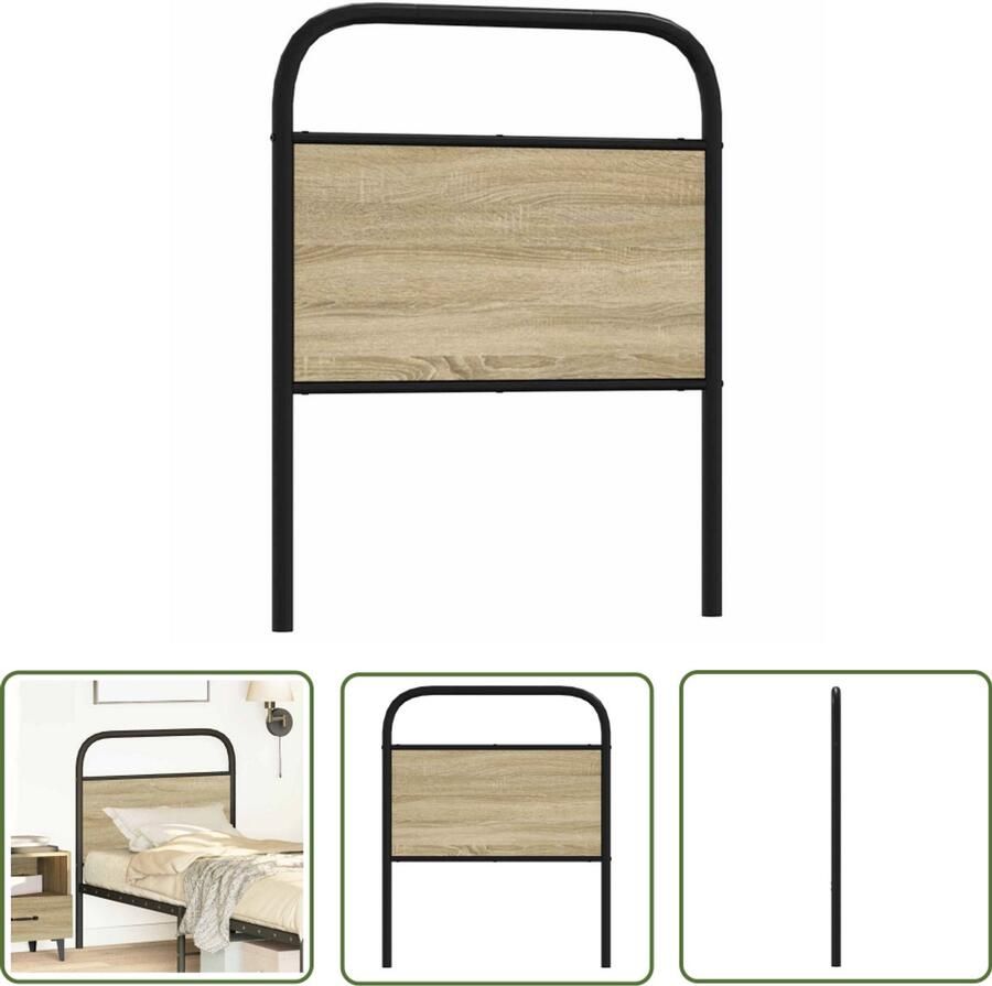 The Living Store Hoofdbord 80 cm staal en bewerkt hout sonoma eikenkleurig Hoofd Bord Bed Frame Hoofdkussen Slaap Kamer Decoratie Houten Hoofdbord