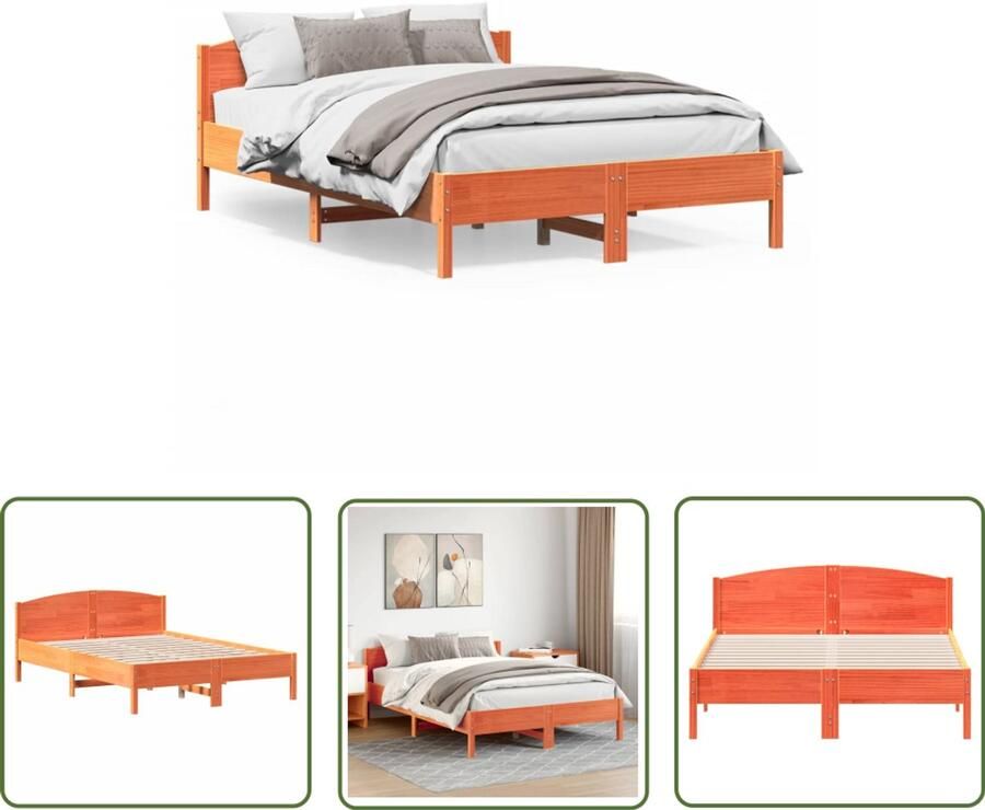 VidaXL Bedframe zonder matras massief grenenhout wasbruin 140x200 cm Massief Grenenhouten Bedframe Bed Frame Bruine Bed Houten Bed Tweepersoonsbed