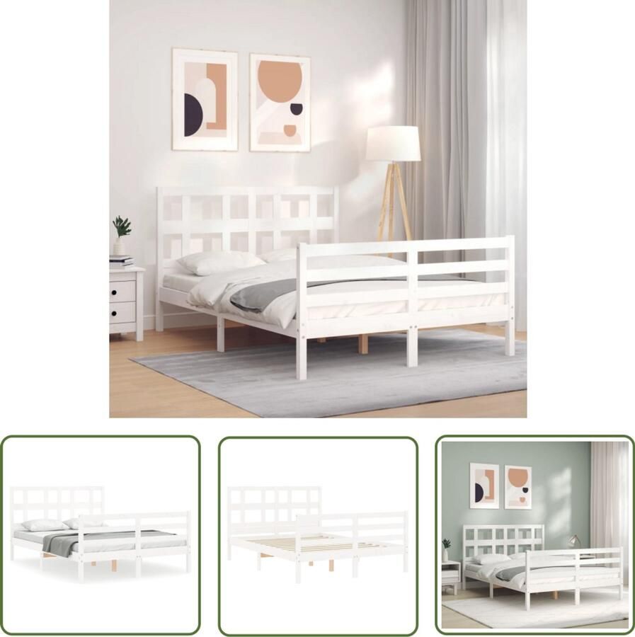 VidaXL Bed Frame Massief Houten Bed Bedframe met hoofdbord massief hout wit 140x200 cm Bed Met Hoofdbord Grenenhout Bed Wit Bed