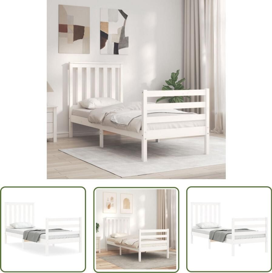 VidaXL Bed Frame Massief Houten Bed Bedframe met hoofdbord massief hout wit Enkel Bed Slaapkamersdecoratie Houten Bedframe