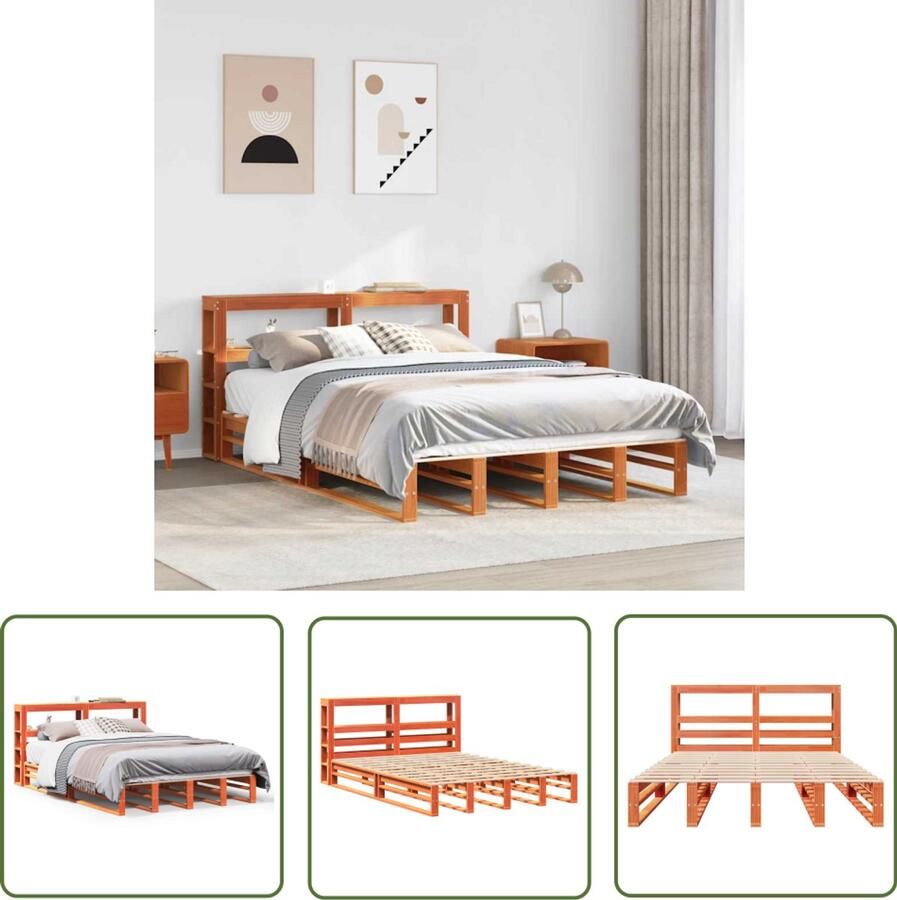 VidaXL Bed Frame Massief Houten Bed met matras massief grenenhout wasbruin 140x190 cm Tweepersoonsbed Hout Bed Bedstede