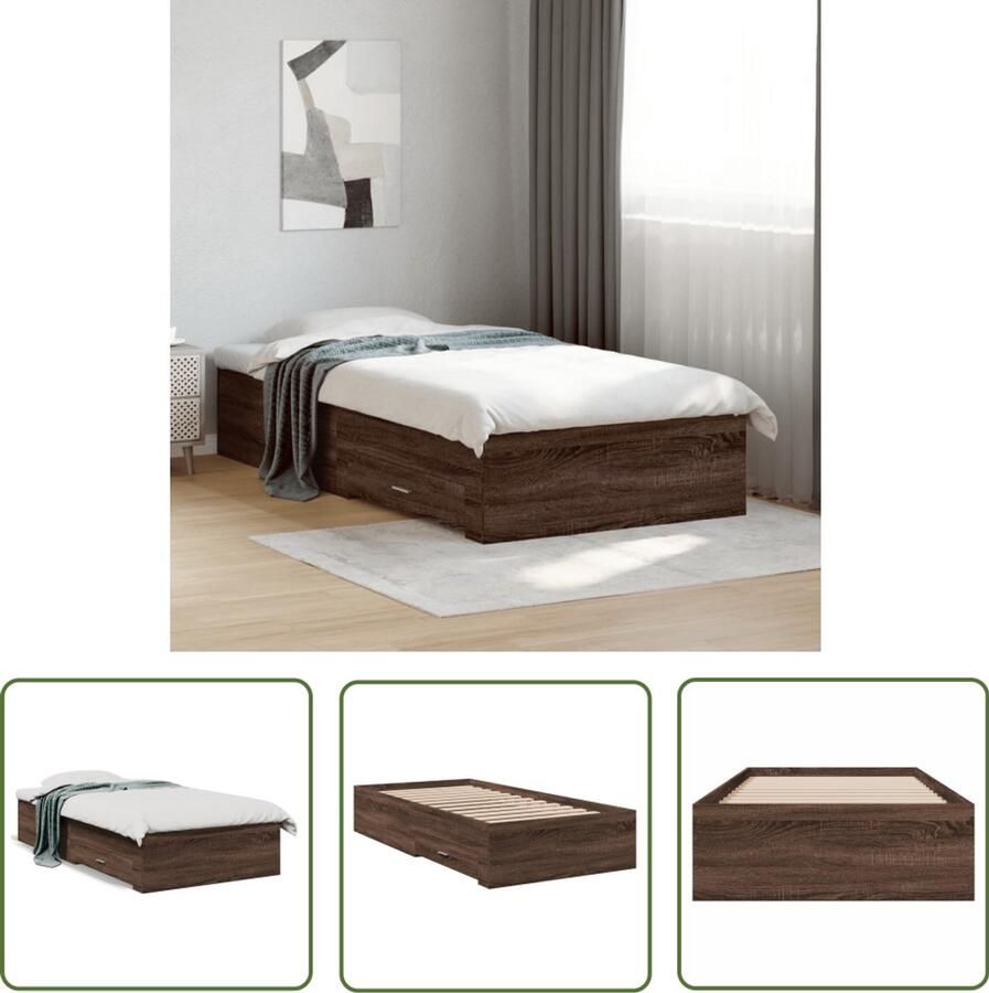 VidaXL Bed Frame Met Laden Bruin Houten Bed Bedframe met lades bewerkt hout bruin eikenkleurig 75x190 cm Tweepersoons Bed Boxspring Bed Slaapkamer Meubilair