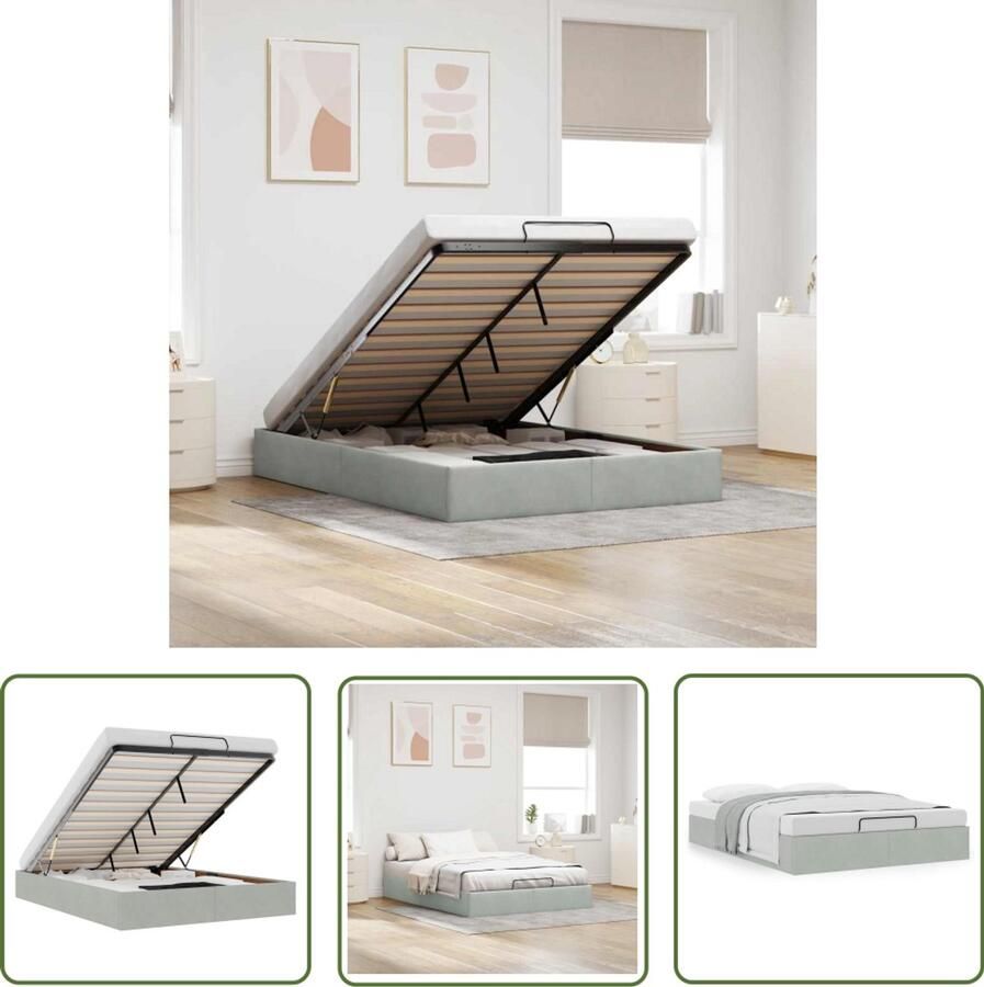 VidaXL Ottoman bedframe zonder matras 140x190 cm fluweel lichtgrijs Ottoman Bed Frame Bed Frame Met Opbergruimte Velvet Bed Frame Licht Grijs Bed Frame King Size Bed Frame