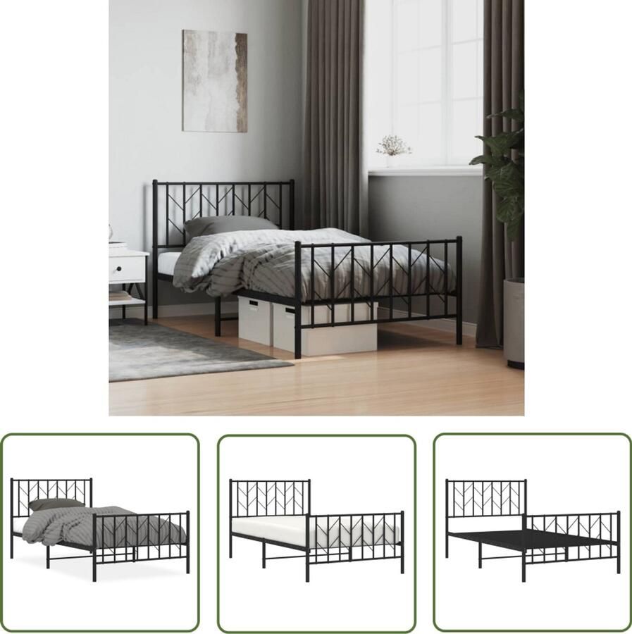 VidaXL Bedframe met hoofd- en voeteneinde metaal zwart 100x190 cm Metalen Bedframe Bed Frame Staal Bedframe Zwart Bedframe Enkelpersoon Bedframe
