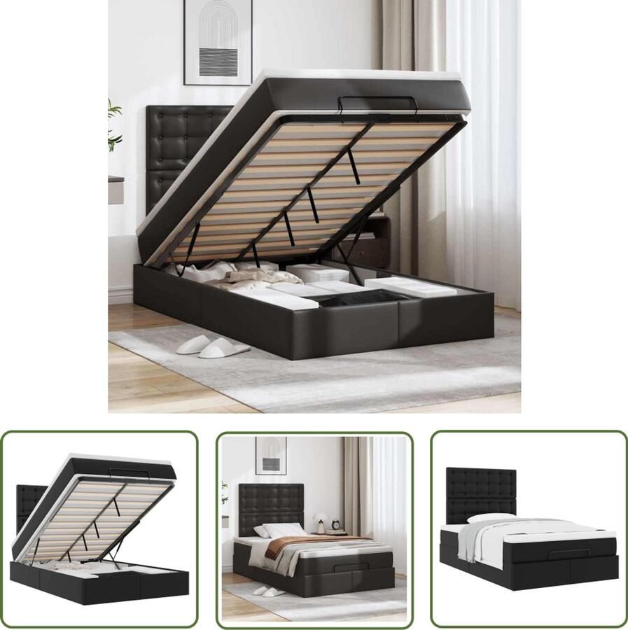 VidaXL Bed Frame Ottoman Bed Ottoman bed met matras 120x190 cm kunstleer zwart Boxspring Matras Kunstleder