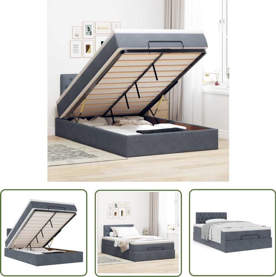 VidaXL Bed Frame Ottoman Bed Ottoman bed met matras 120x200cm fluweel donkergrijs Boxspring Tweepersoonsbed Donkere Kleuren