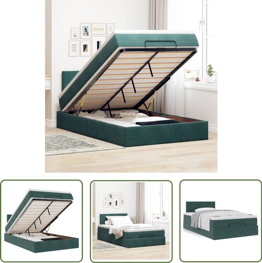 VidaXL Bed Frame Ottoman Bed Ottoman bed met matras 120x200cm fluweel donkergroen Boxspring Bed Tweepersoonsbed Donkere Kleuren