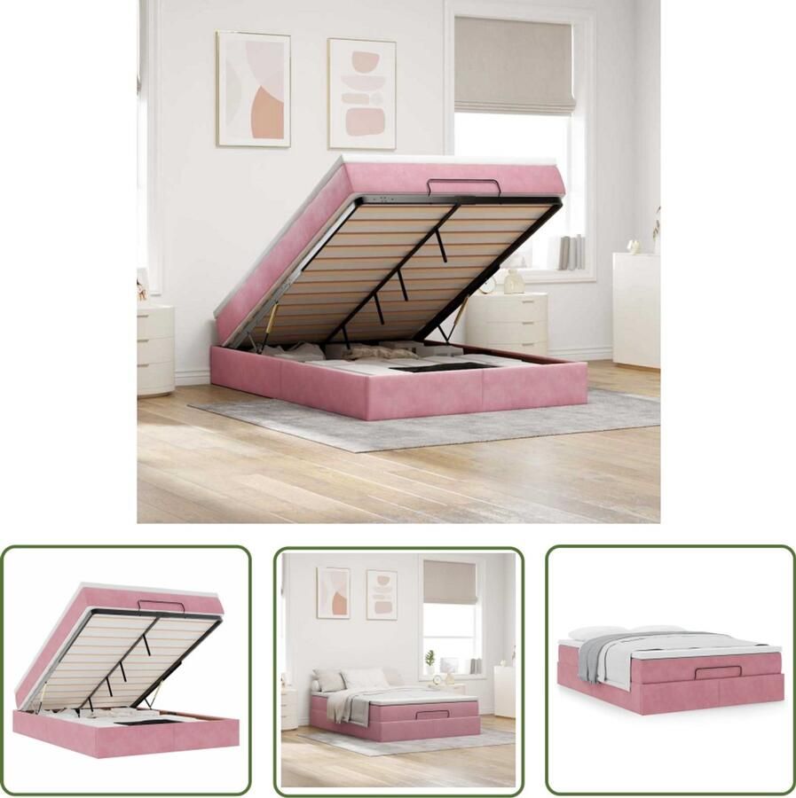 VidaXL Bed Frame Ottoman Bed Ottoman bed met matras 140x200cm fluweel roze Boxspring Tweepersoonsbed Rooskleurig Bed