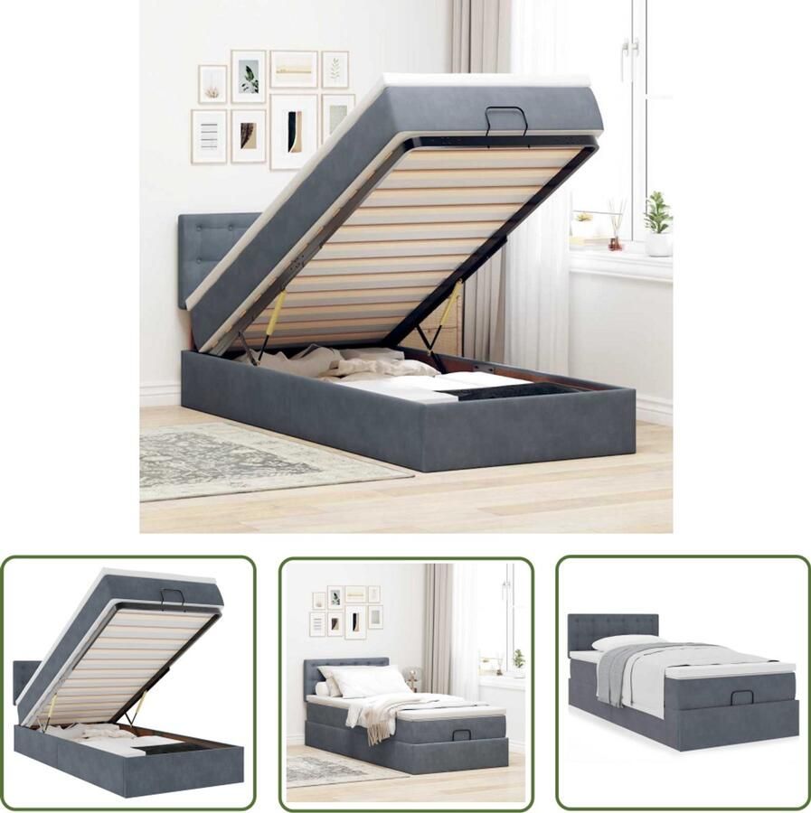 VidaXL Bed Frame Ottoman Bed Ottoman bed met matras 80x200cm fluweel donkergrijs Boxspring Tweepersoonsbed Kingsize Bed