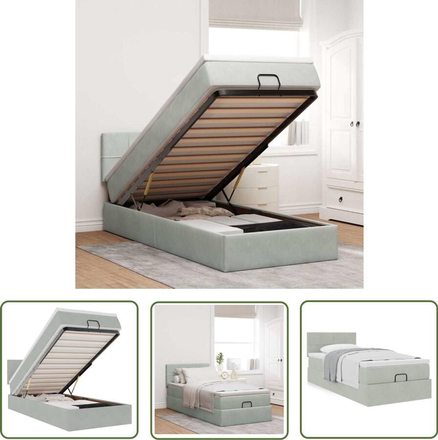 VidaXL Bed Frame Ottoman Bed Ottoman bed met matras 90x200cm fluweel lichtgrijs Boxspring Slaapcomfort Opbergruimte