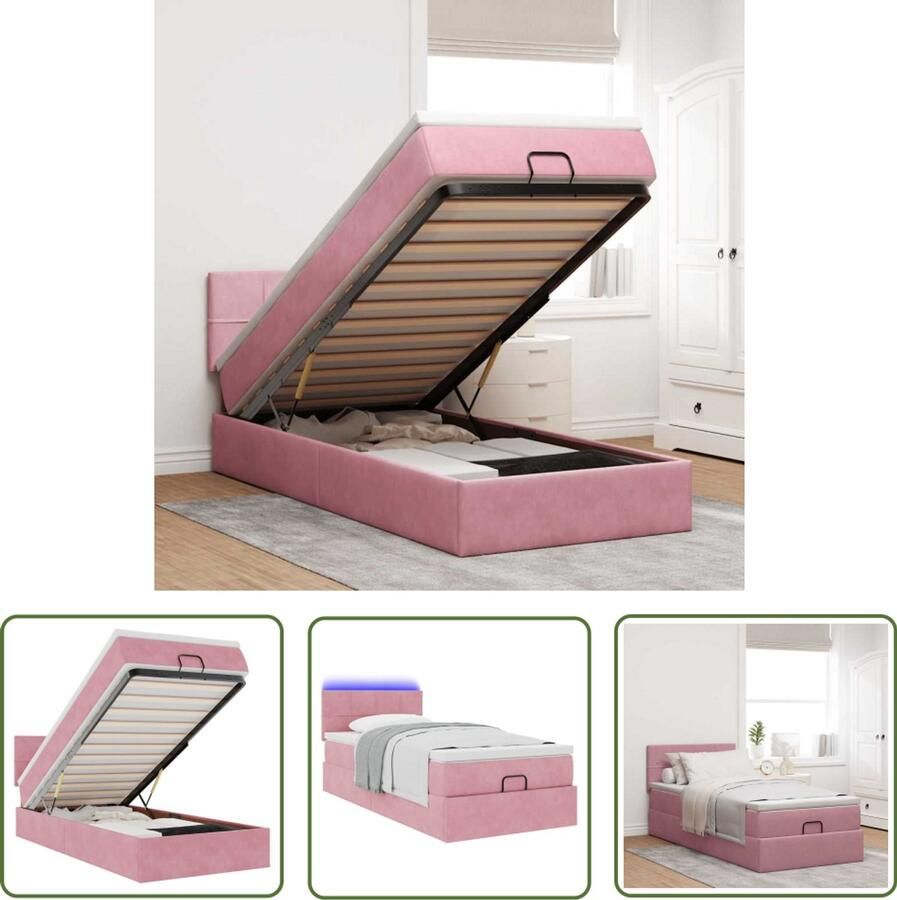VidaXL Bed Frame Ottoman Bed Ottoman bed met matras en LED's 90x200cm fluweel roze Boxspring Tweepersoonsbed Slaapcomfort