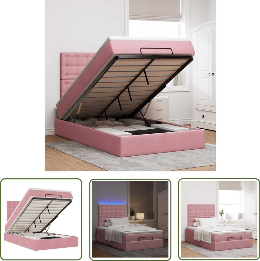 VidaXL Bed Frame Ottoman Bed Ottoman bed met matrassen en LED's 120x200cm fluweel roze Boxspring Bed Led Bed Velvet Bed