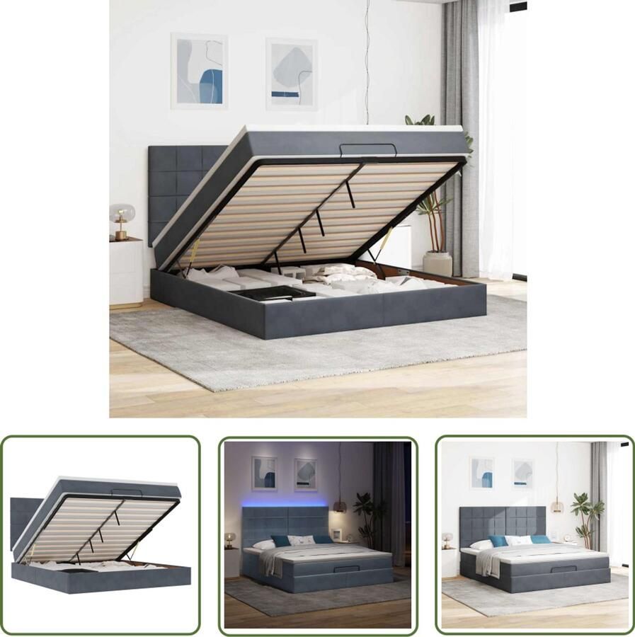 VidaXL Bed Frame Ottoman Bed Ottoman bed met matrassen en LED's 180x200cm fluweel Boxspring Bed Led Bed Velvet Bed