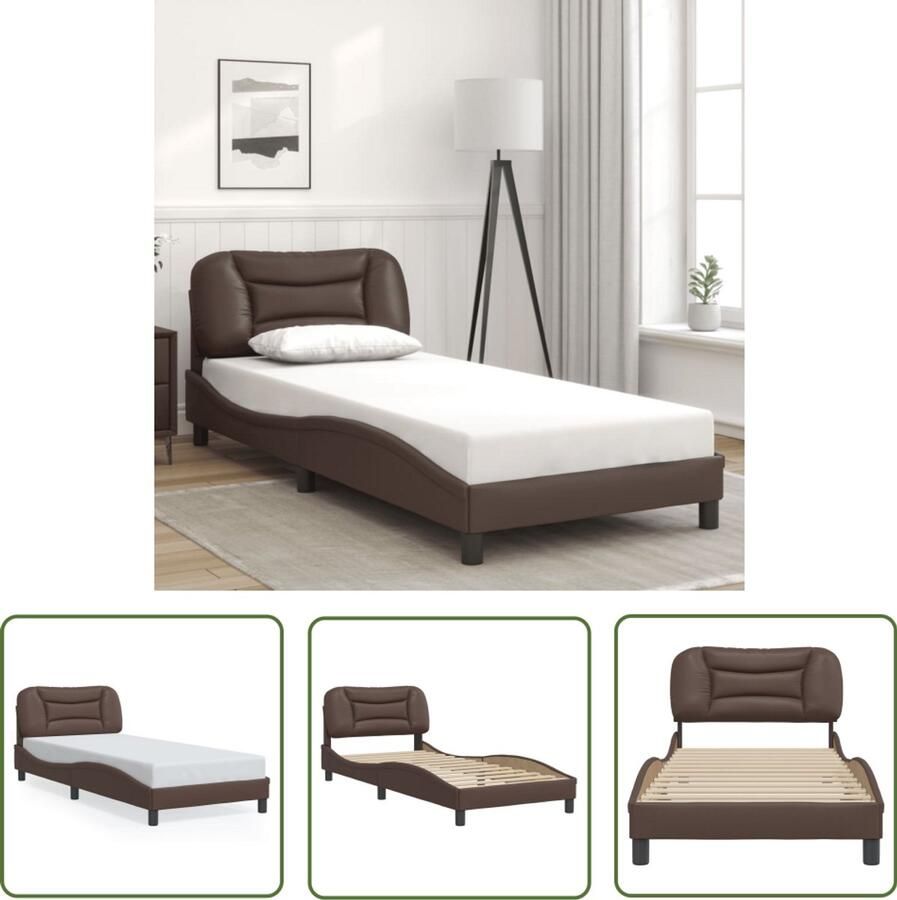 VidaXL Bedframe zonder matras Hvar kunstleer bruin 90x200 cm Slaap Kamer Bed Frame Hoofdbord Kunstleer Bruin
