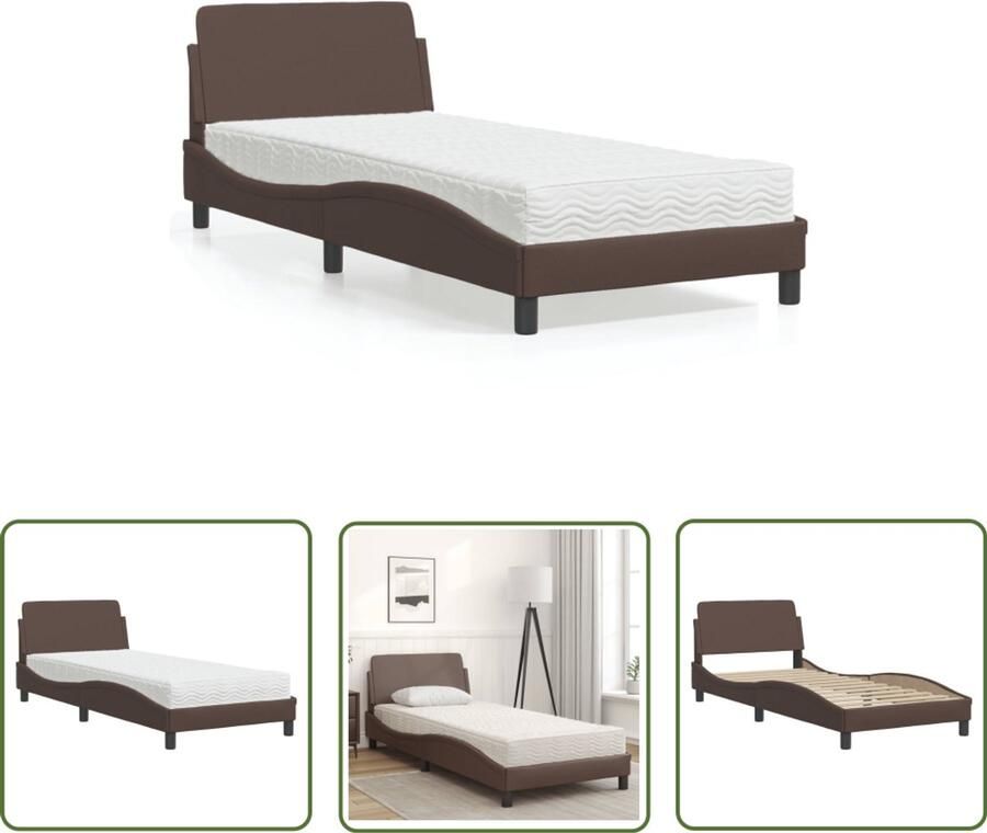 VidaXL Bed Frame Slaapcomfort Bed met matras Dover kunstleer bruin 90x200 cm Bruine Bedden Tweepersoonsbed Boxspring Alternatief