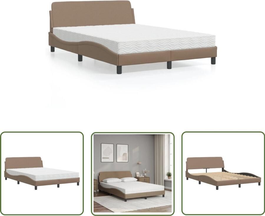 VidaXL Bed Frame Slaapcomfort Bed met matras Dover kunstleer cappuccinokleurig 140x200 cm Boxspring Bruine Bedden Tweepersoonsbed