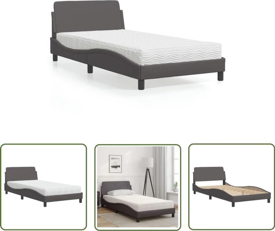 VidaXL Bed Frame Slaapcomfort Bed met matras Dover kunstleer grijs 100x200 cm Boxspring Kunstleder Bed Tweepersoonsbed