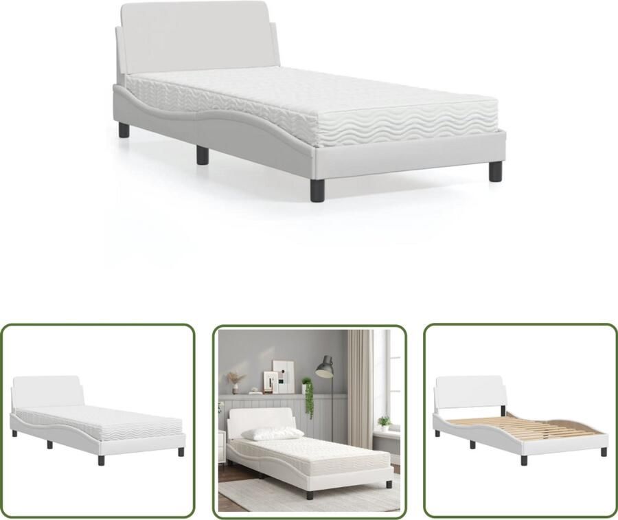 VidaXL Bed Frame Slaapcomfort Bed met matras Dover kunstleer wit 100x200 cm Kunstleder Bed Tweepersoonsbed Enkelpersoonsbed