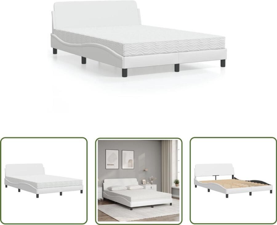 VidaXL Bed Frame Slaapcomfort Bed met matras Dover kunstleer wit 140x200 cm Boxspring Tweepersoonsbed King Size Bed