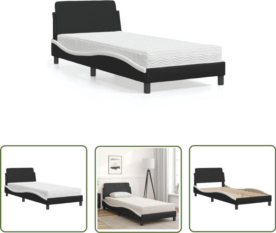 VidaXL Bed met matras Dover kunstleer zwart en wit 80x200 cm Slaapcomfort Bed Frame Boxspring Tweepersoonsbed King Size Bed