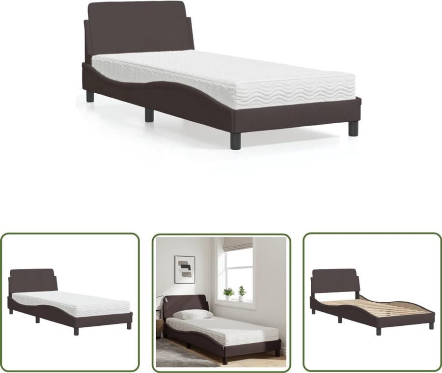VidaXL Bed Frame Slaapcomfort Bed met matras Dover stof donkerbruin 90x200 cm Boxspring Tweepersoonsbed Bruine Bedden
