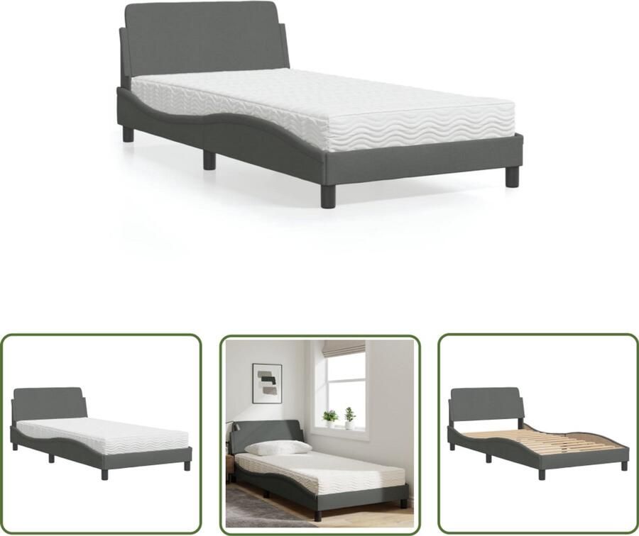 VidaXL Bed Frame Slaapcomfort Bed met matras Dover stof donkergrijs 100x200 cm Boxspring Tweepersoonsbed Donkere Kleuren