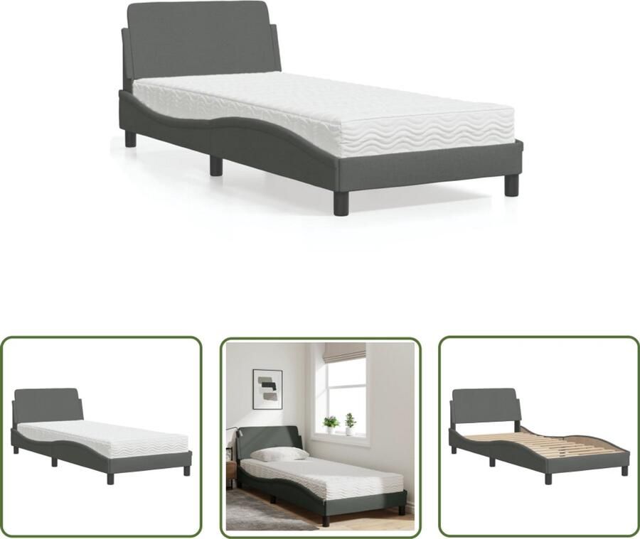 VidaXL Bed Frame Slaapcomfort Bed met matras Dover stof donkergrijs 80x200 cm Boxspring Tweepersoonsbed Donkere Kleuren