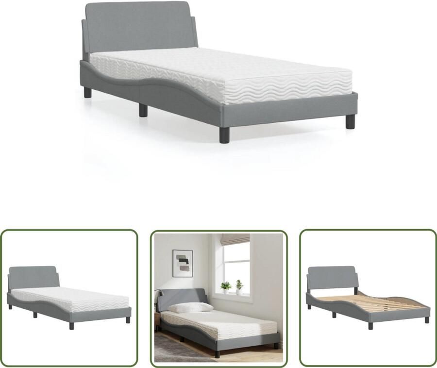 VidaXL Bed Frame Slaapcomfort Bed met matras Dover stof lichtgrijs 100x200 cm Boxspring Tweepersoonsbed Grijs Bed
