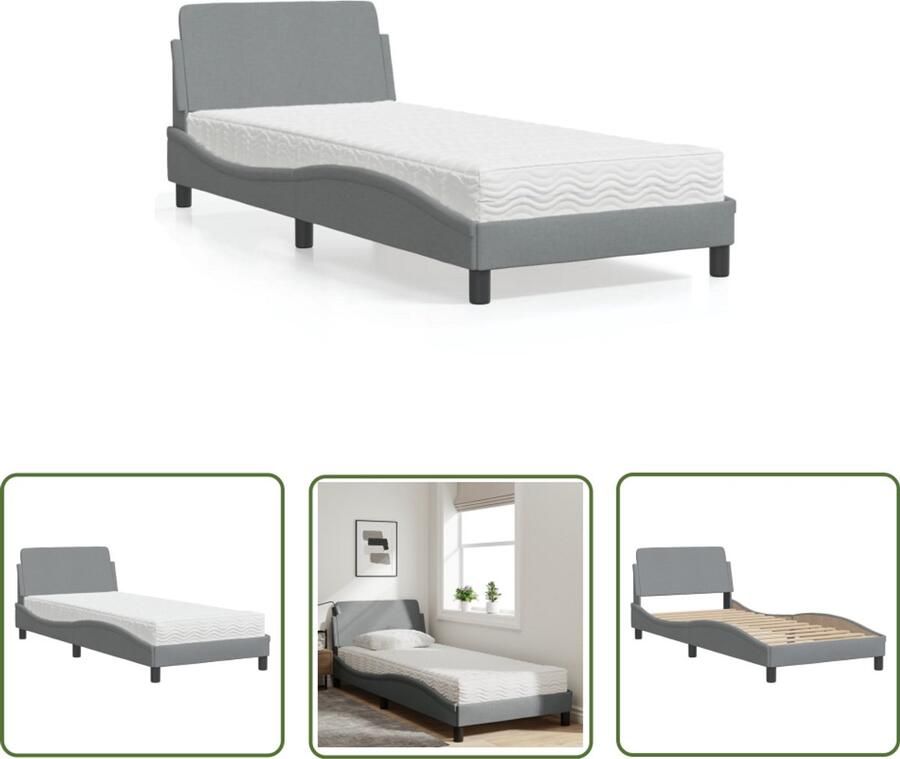 VidaXL Bed met matras Dover stof lichtgrijs 80x200 cm Slaapcomfort Bed Frame Tweepersoonsbed Boxspring King Size Bed