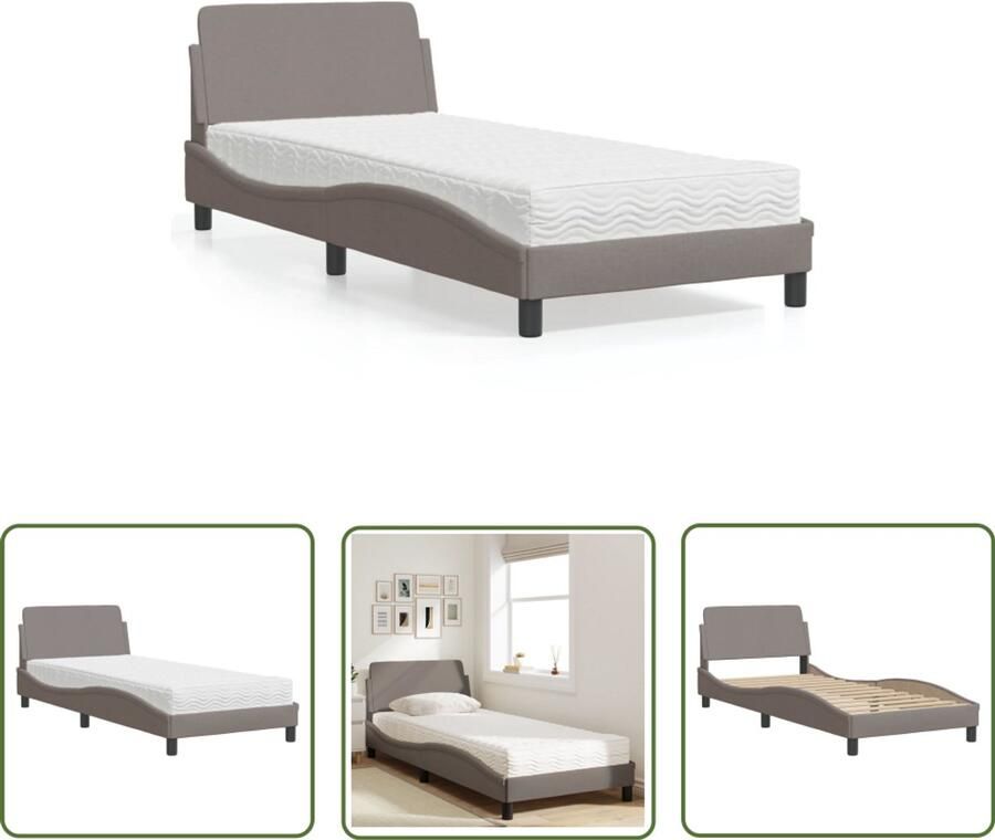 VidaXL Bed Frame Slaapcomfort Bed met matras Dover stof taupe 80x200 cm Boxspring Tweepersoonsbed Taupecloured Bed