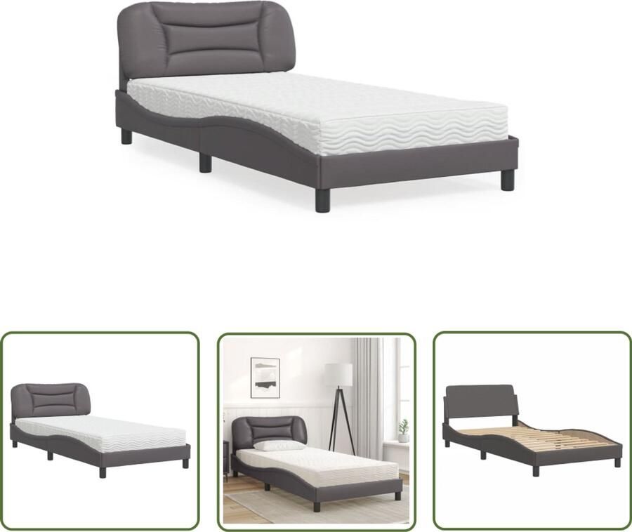 VidaXL Bed met matras Hvar kunstleer grijs 100x200 cm Slaapcomfort Bed Frame Boxspring Kunstleder Bed Tweepersoonsbed