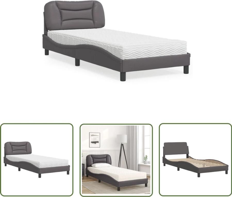 VidaXL Bed Frame Slaapcomfort Bed met matras Hvar kunstleer grijs 90x190 cm Kunstleer Bed Grijze Bedden Tweepersoonsbed