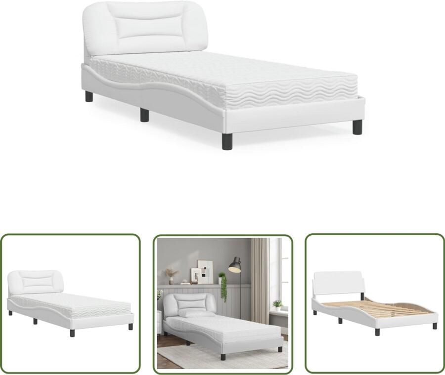 VidaXL Bed met matras Hvar kunstleer wit 100x200 cm Slaapcomfort Bed Frame Boxspring Kunstleder Bed Witte Bedden