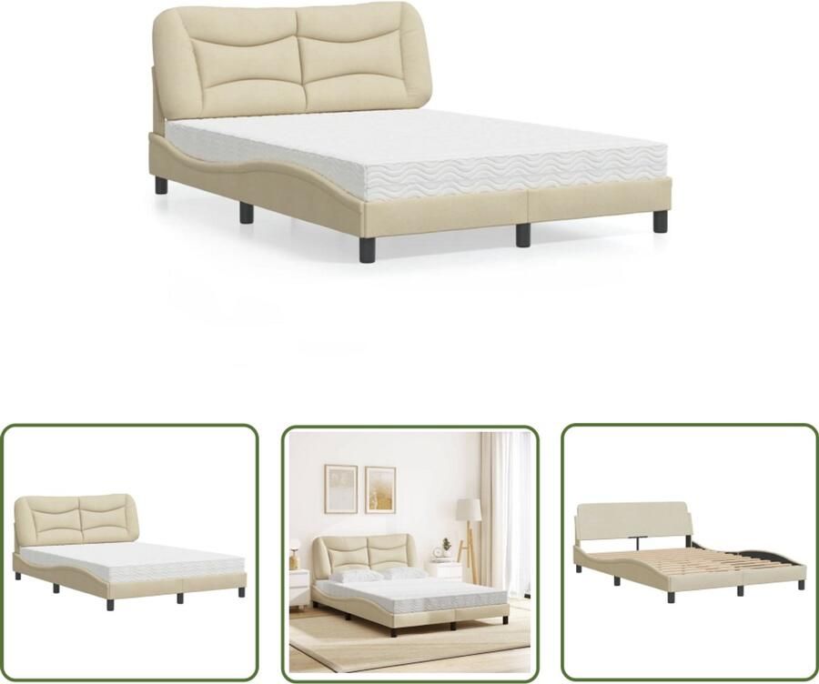 VidaXL Bed Frame Slaapcomfort Bed met matras Hvar stof crèmekleurig 140x200 cm Boxspring Tweepersoonsbed Comfortabel Bed