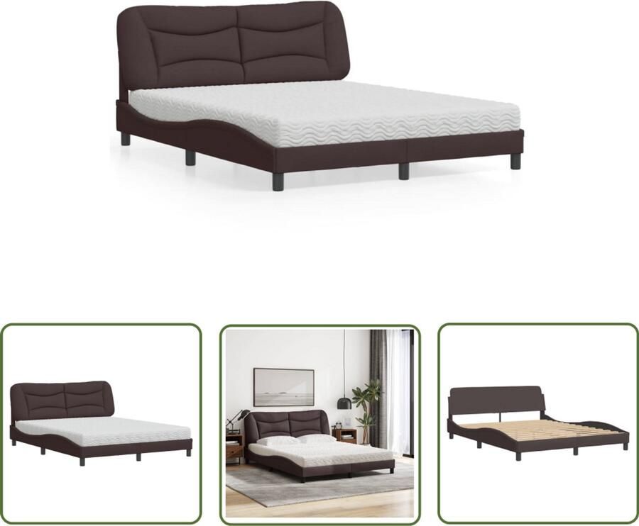 VidaXL Bed Frame Slaapcomfort Bed met matras Hvar stof donkerbruin 160x200 cm Boxspring Tweepersoonsbed Donkere Kleuren