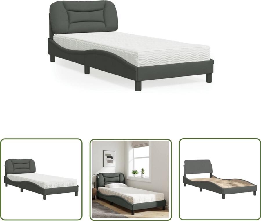 VidaXL Bed Frame Slaapcomfort Bed met matras Hvar stof donkergrijs 90x200 cm Boxspring Bed Tweepersoonsbed Enkelbed